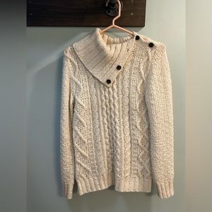 Gap Ribbed Chunky Knit Pullover Sweater Turtle Neck buttoned collar Cream S Wool